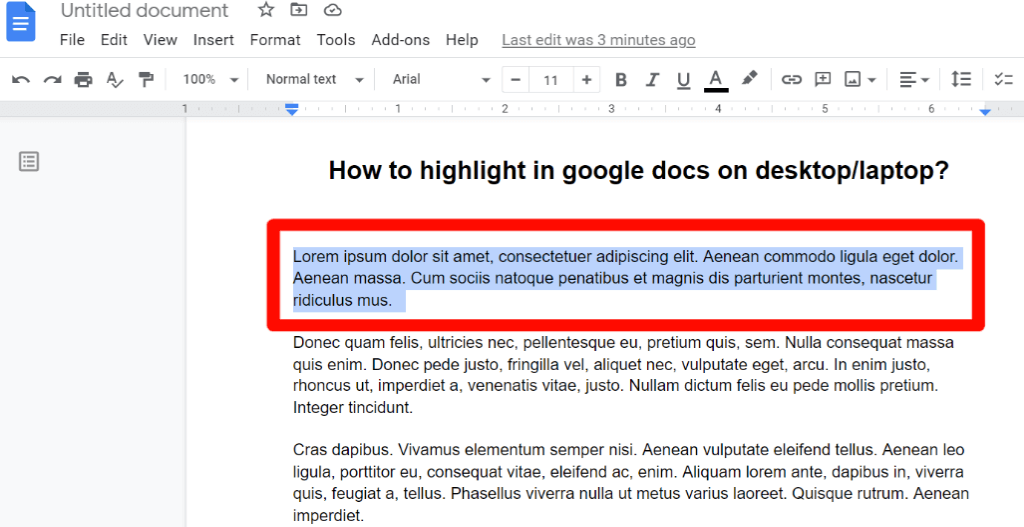 step 1 How to highlight in google docs on desktop/laptop?