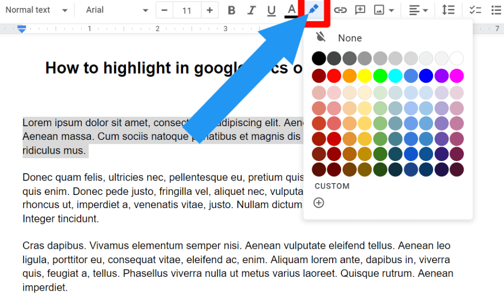 step 2 How to highlight in google docs on desktop/laptop?