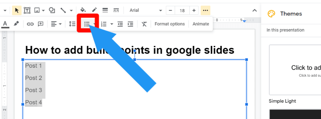 2 How to add bullet points in Existing text