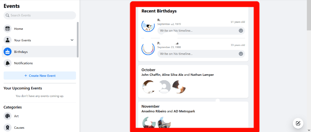 2.2 How to find birthdays on Facebook PC