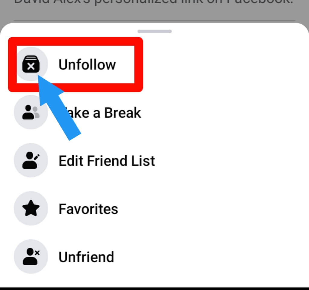 step 3 for How to Unfollow on Facebook Mobile App.