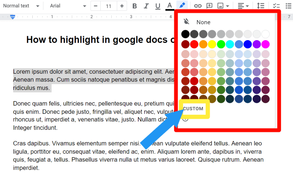 step 3 How to highlight in google docs on desktop/laptop?