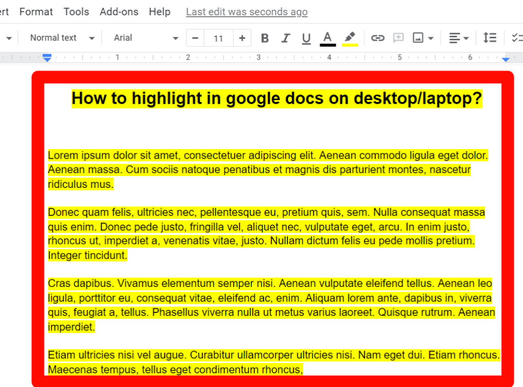 step 3 of all text highlight process on google docs