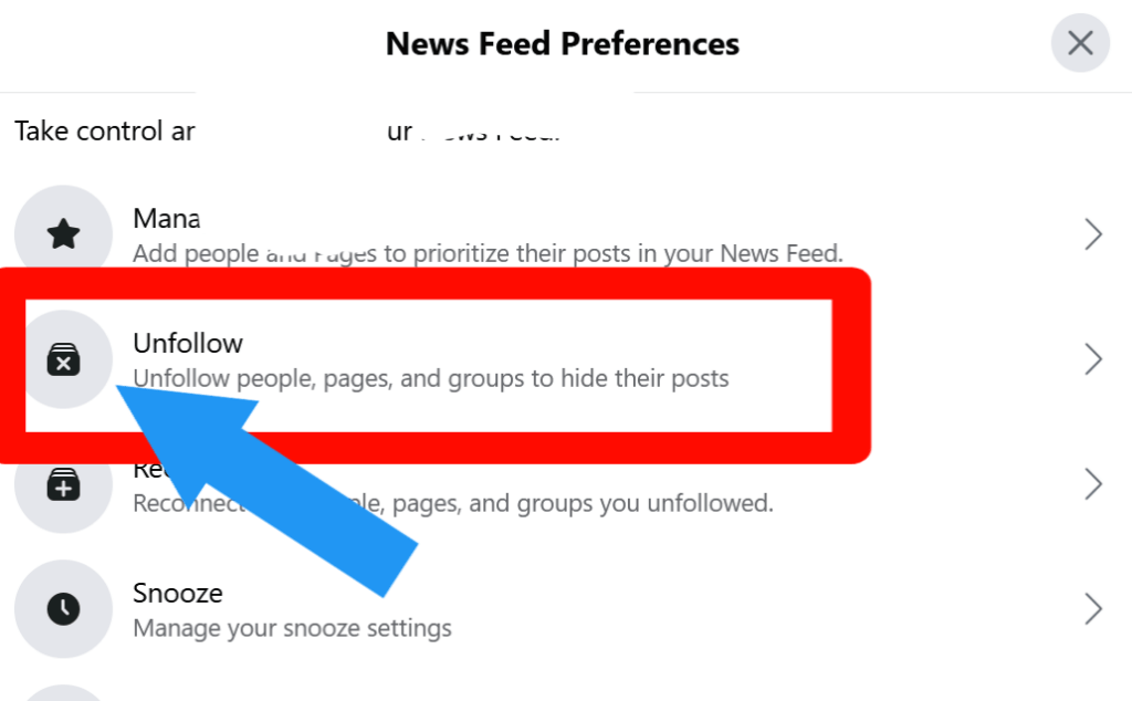 step 4 for How to Unfollow From News Feed Preferences