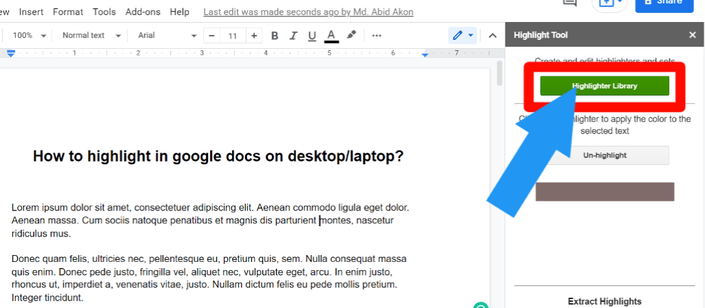 step 5 for How to highlight in Google Docs using the highlight tool