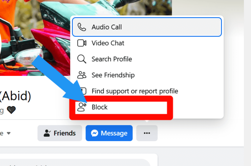 Step 2 for How to block a person on Facebook