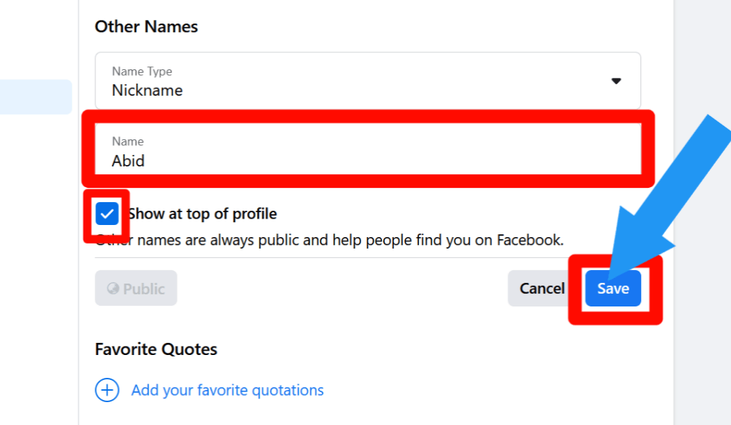 Step 4 for How to Add or Edit a Nickname or Other Name on Facebook