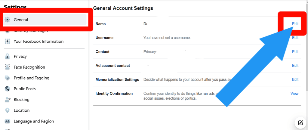 step 4 for How to change your name on Facebook on Computer or Laptop