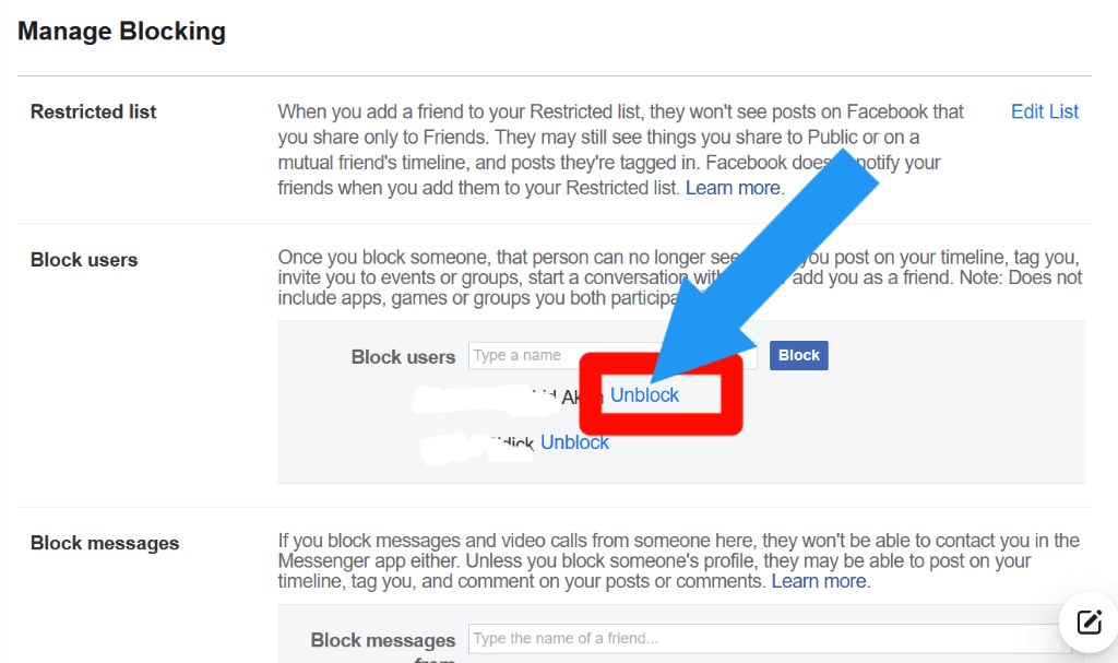 step 5 for How to unblock someone on Facebook