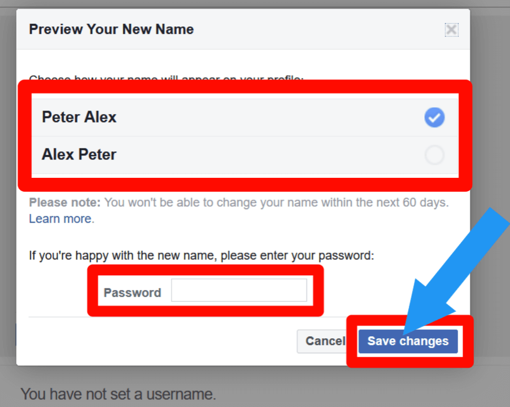 step 6 for How to change your name on Facebook on Computer or Laptop