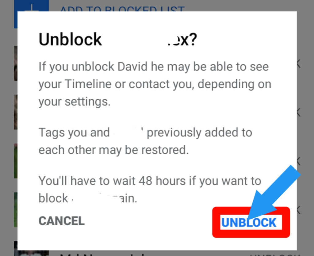 step 6 for How to unblock someone on Facebook app on iPhone And Android