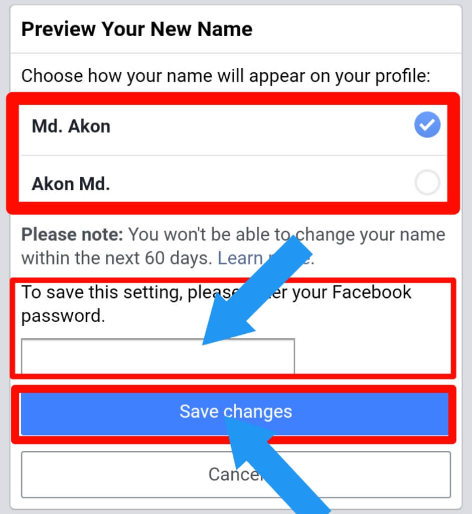 step 7 for How to change your name on Facebook app on Android or iPhone