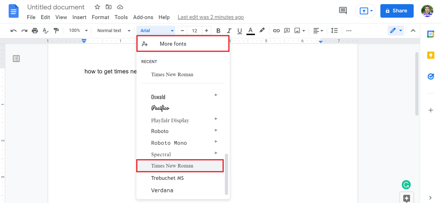 How To Change Font To Times New Roman In Google Docs