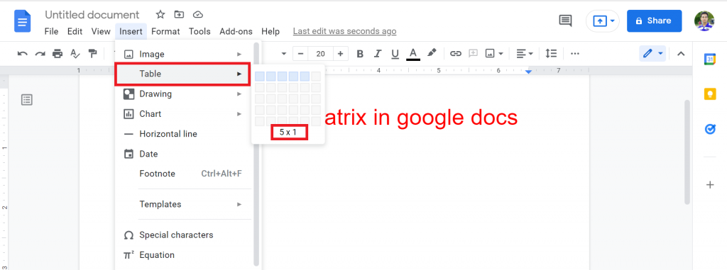 2 How to make a matrix in google docs