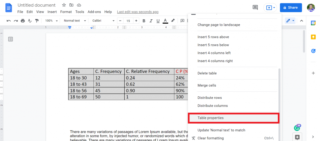 2 How to move a table to the center in google docs