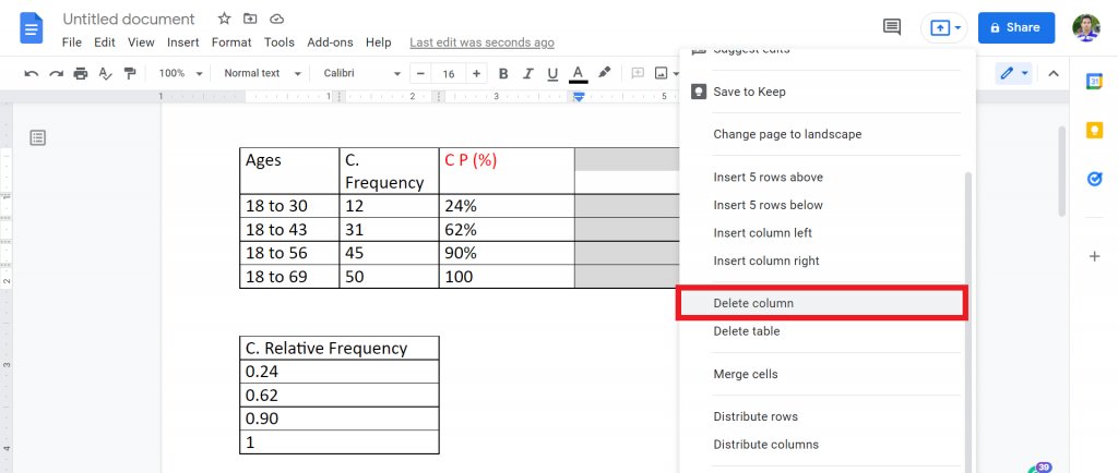 4 How do I split a table column in Google Docs