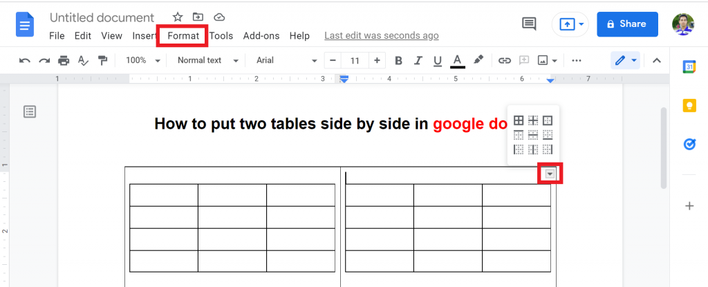 6 how to put two tables side by side in google docs