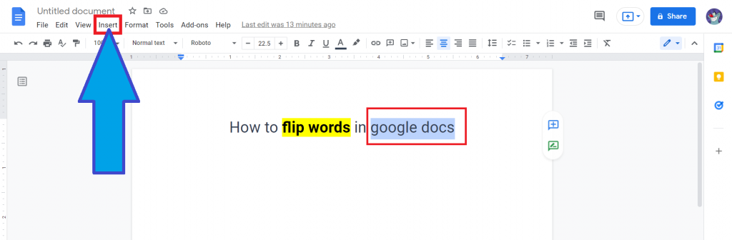 step 1 for Method 1 Flip Words in Google Docs using copy & paste