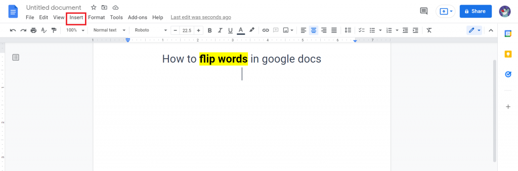 step 1 for Method 2 Flip Words in Google Docs using Word Art