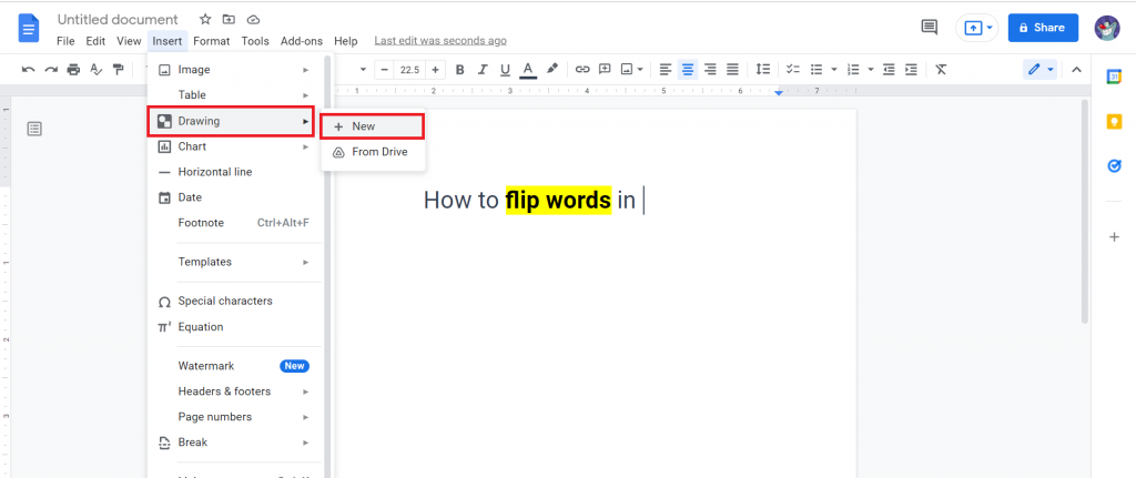 step 2 for Method 1 Flip Words in Google Docs using copy & paste