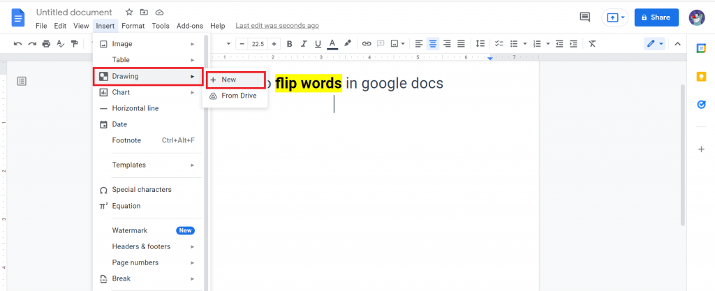 step 2 for Method 2 Flip Words in Google Docs using Word Art