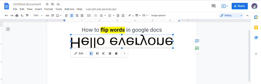 step 8 for Method 2 Flip Words in Google Docs using Word Art