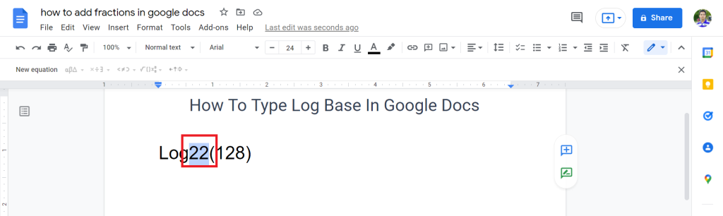 Log Base In Google Docs