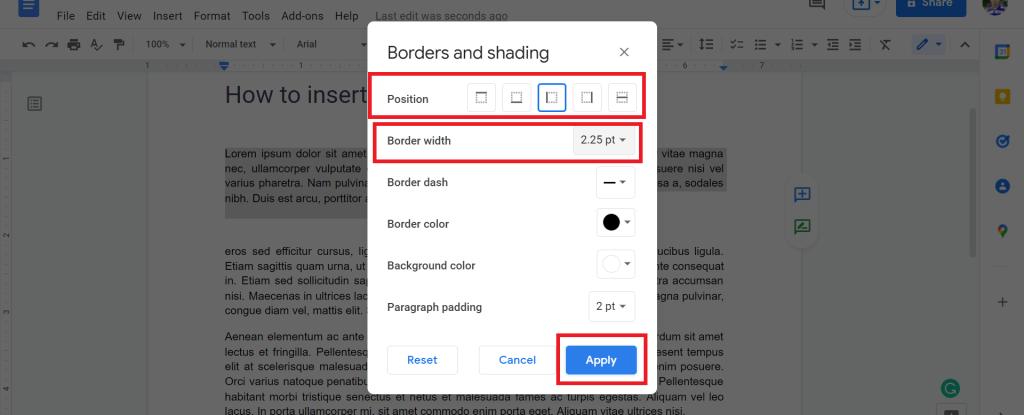 3 Add verticle line as a paragraph borders