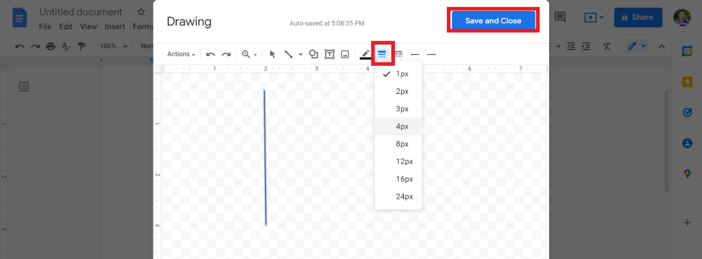 4 Add vertical line using drawing tool