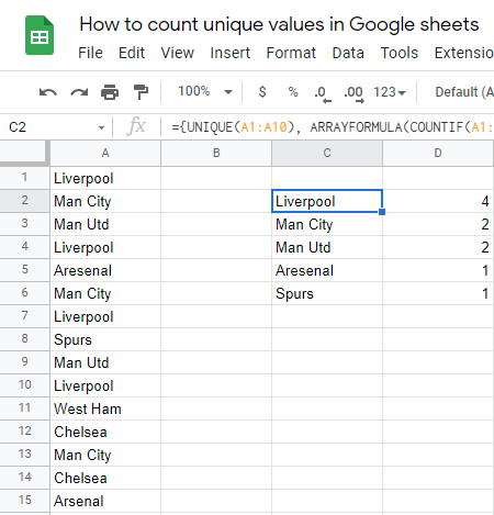 2 How to count unique values in Google Sheets