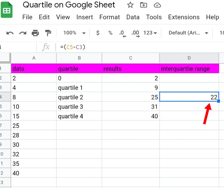 10 how to find Quartiles in Google Sheets