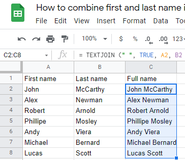 11 How to combine first and last name in Google Sheets