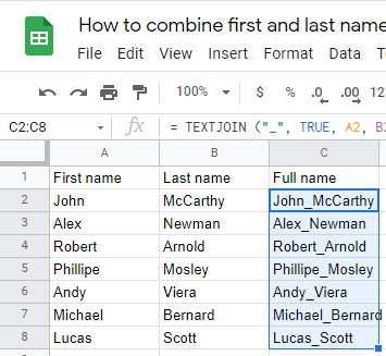 12 How to combine first and last name in Google Sheets