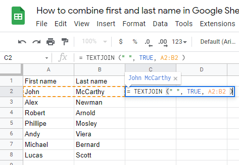 13 How to combine first and last name in Google Sheets