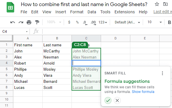 14 How to combine first and last name in Google Sheets