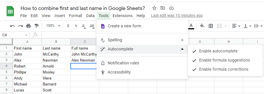 15 How to combine first and last name in Google Sheets