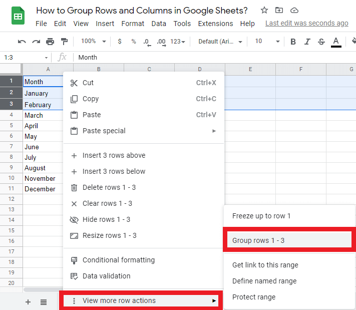 2 How to Group Rows and Columns in Google Sheets