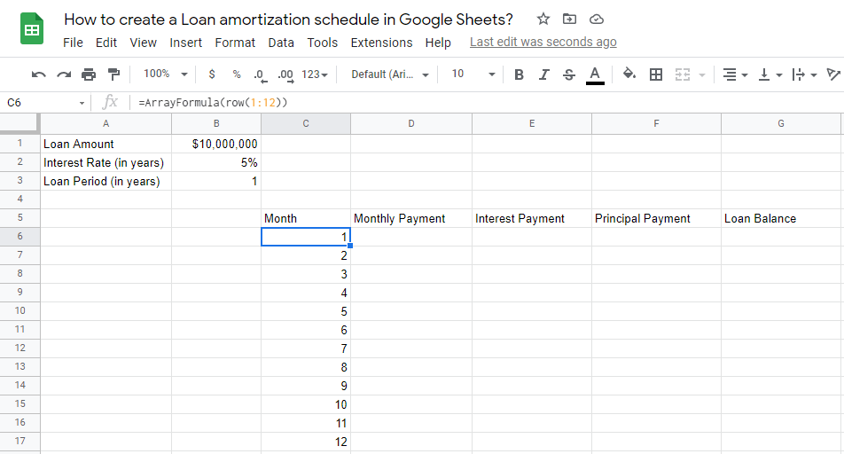 3 How to create a Loan amortization schedule in Google Sheets