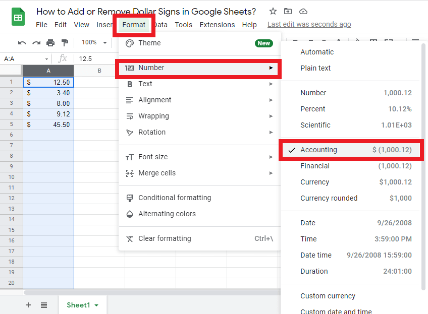 4 How to Add or Remove Dollar Signs in Google Sheets