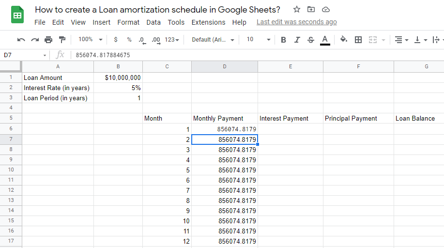 4 How to create a Loan amortization schedule in Google Sheets