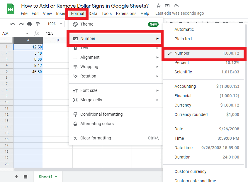 5 How to Add or Remove Dollar Signs in Google Sheets