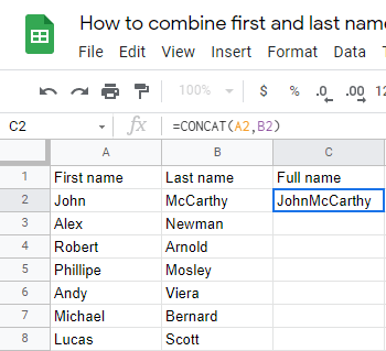 6 How to combine first and last name in Google Sheets