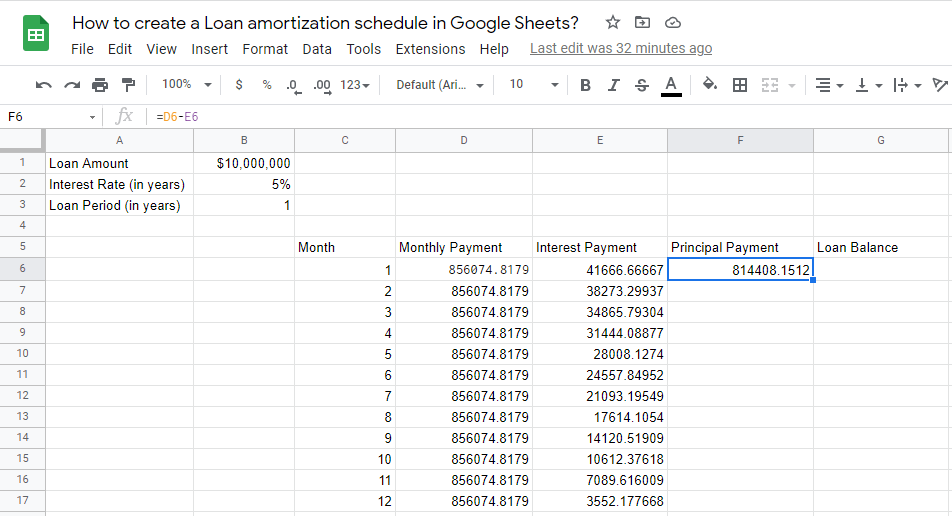 6 How to create a Loan amortization schedule in Google Sheets