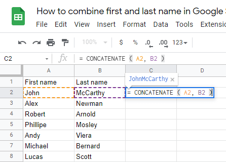 7 How to combine first and last name in Google Sheets