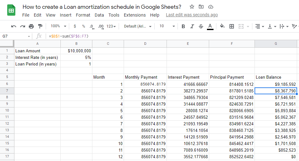 7 How to create a Loan amortization schedule in Google Sheets