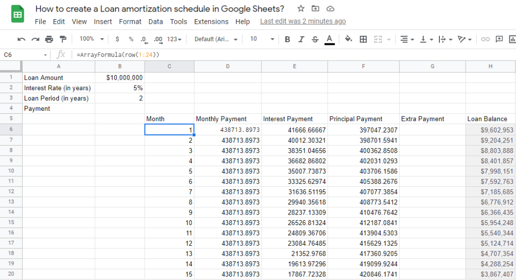 8 How to create a Loan amortization schedule in Google Sheets