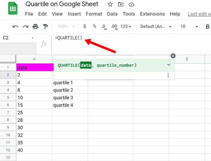 8 how to find Quartiles in Google Sheets