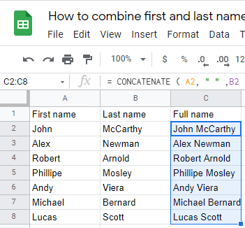 9 How to combine first and last name in Google Sheets