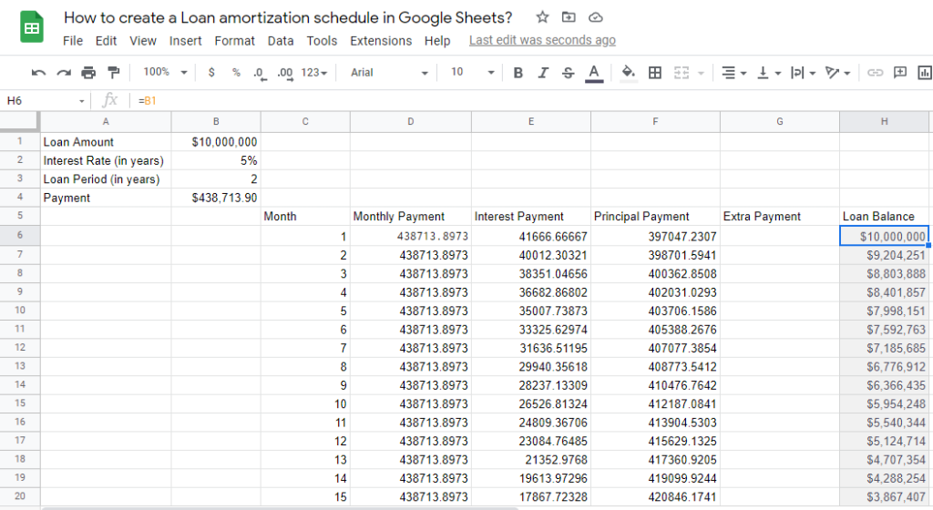 9 How to create a Loan amortization schedule in Google Sheets