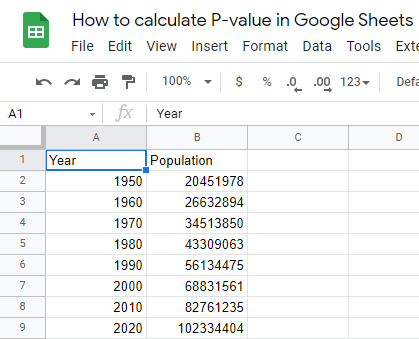Q1 How to calculate p-value in google sheets